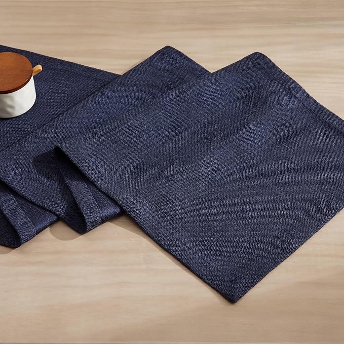 Burlap Style Farmhouse Table Runner, 14x36 Inches Navy | Thick Durable Fabric