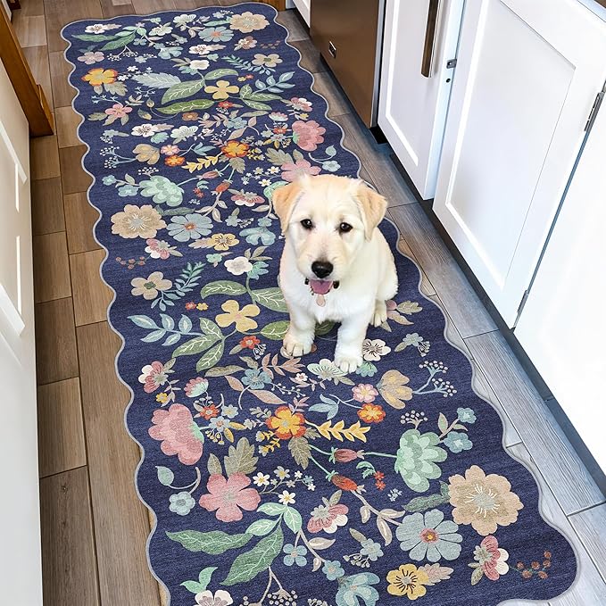 2x6 Hallway Floral Rug Runner: Washable Non Slip Low Pile Area Rug