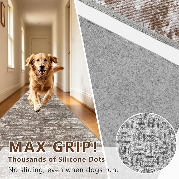 Abstract Washable Runner Rug 2x6, Woven Non-Shedding Thin Runners