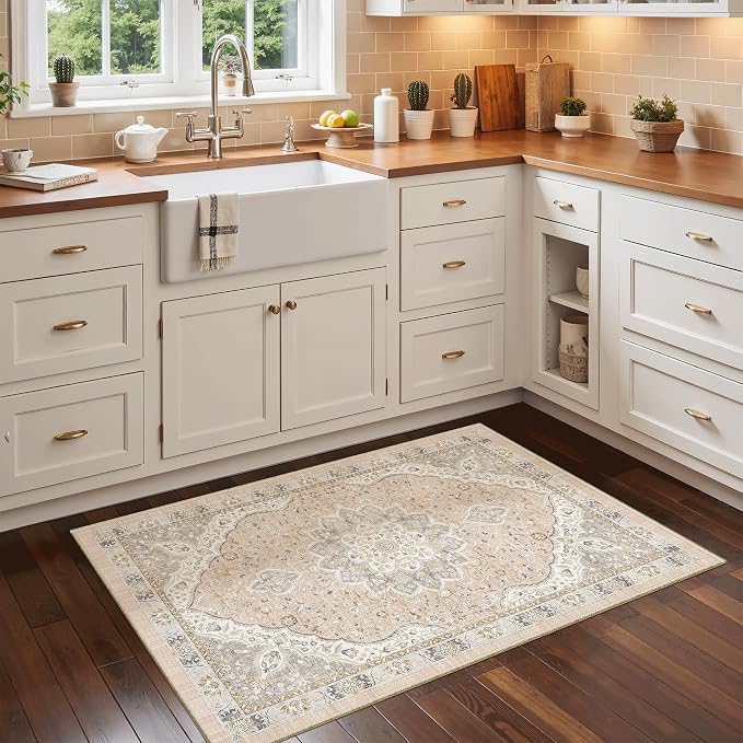 Madane Washable Area Rug 2x3, Small Entryway Rug Non-Slip Vintage Door Mat