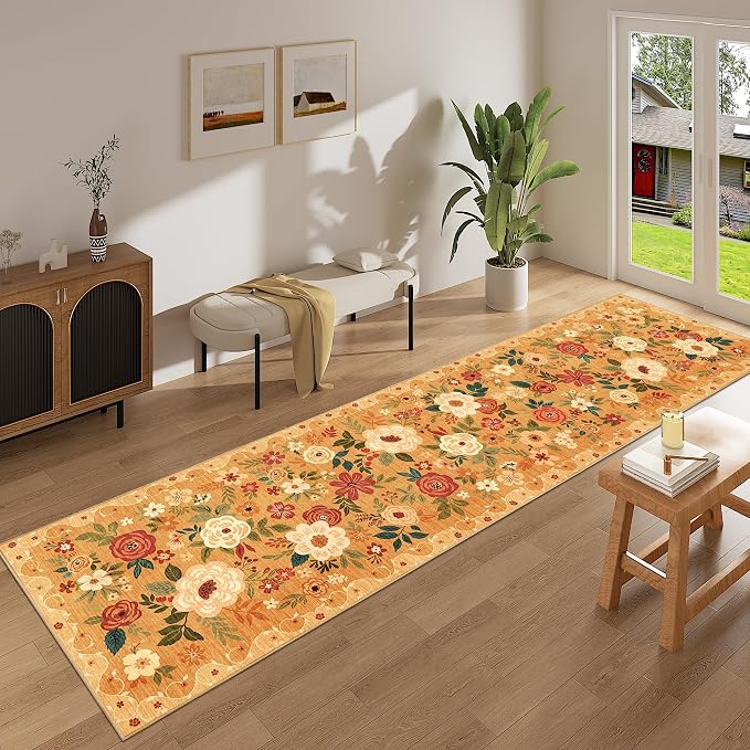 DUKINO 2.6x12 Kitchen Runner Rug, Lightweight Floral Washable Rug