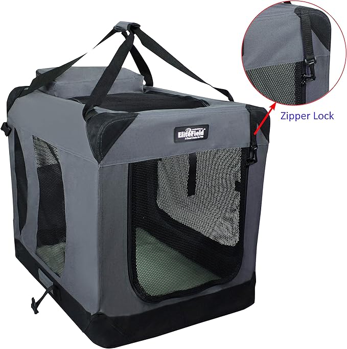 EliteField 3-Door Folding Soft Dog Crate with Carrying Bag and Fleece Bed (2 Year Warranty), Indoor & Outdoor Pet Home (36" L x 24" W x 28" H, Gray)