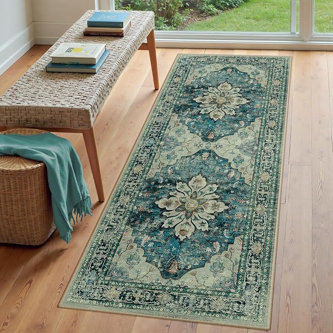 RELEANY Area Rugs Runner 3'x7' Washable Non-Slip, Floral Vintage Distress