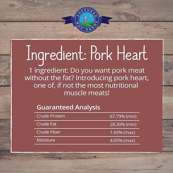 Shepherd Boy Farms Freeze Dried Dog and Cat Treats, Pork Heart, All Natural Single Ingredient Freeze-Dried Dog Treat & Snacks, Made in USA, High Protein, Essential Nutrition of Raw Food, 3oz