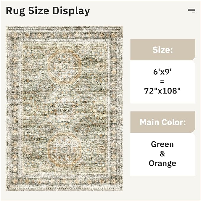 Soalmost 6x9 Area Rug for Living Room Washable 6x9 Non-Slip Modern Rugs for