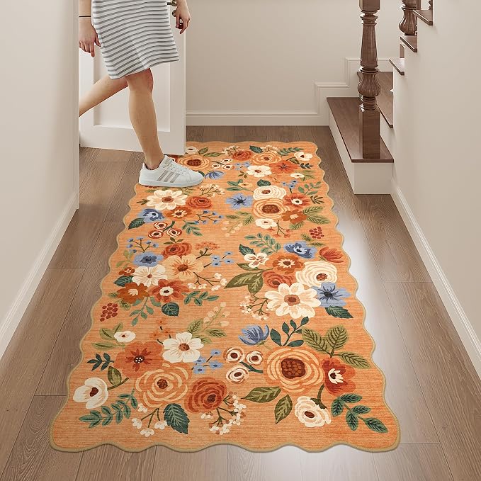 DUKINO 2x4 Washable Runner Rugs, Non Slip Floral Print Entryway Rug