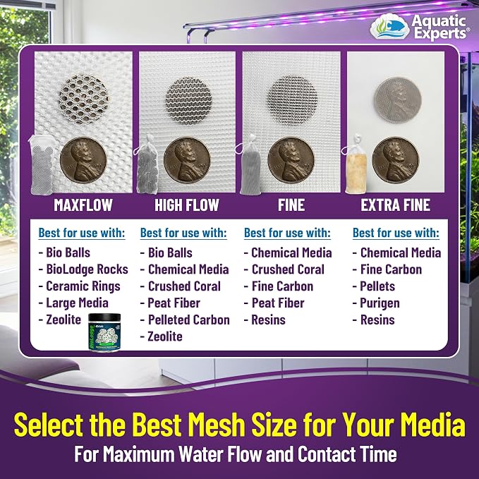 Aquatic Experts Fine Aquarium Media Bag, Durable Drawstring Bags