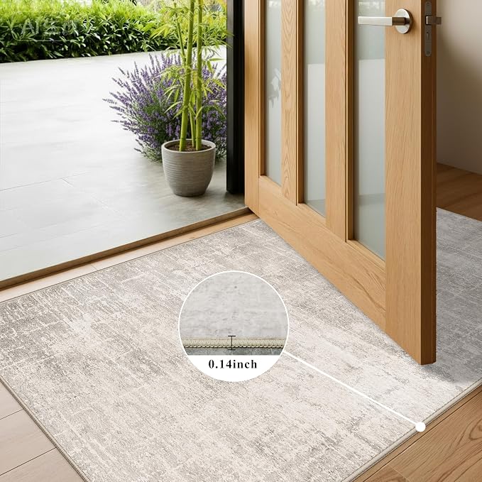 Washable 2x6 Thin Runner Rug: Abstract Soft Entryway Doormat Water-Resistan