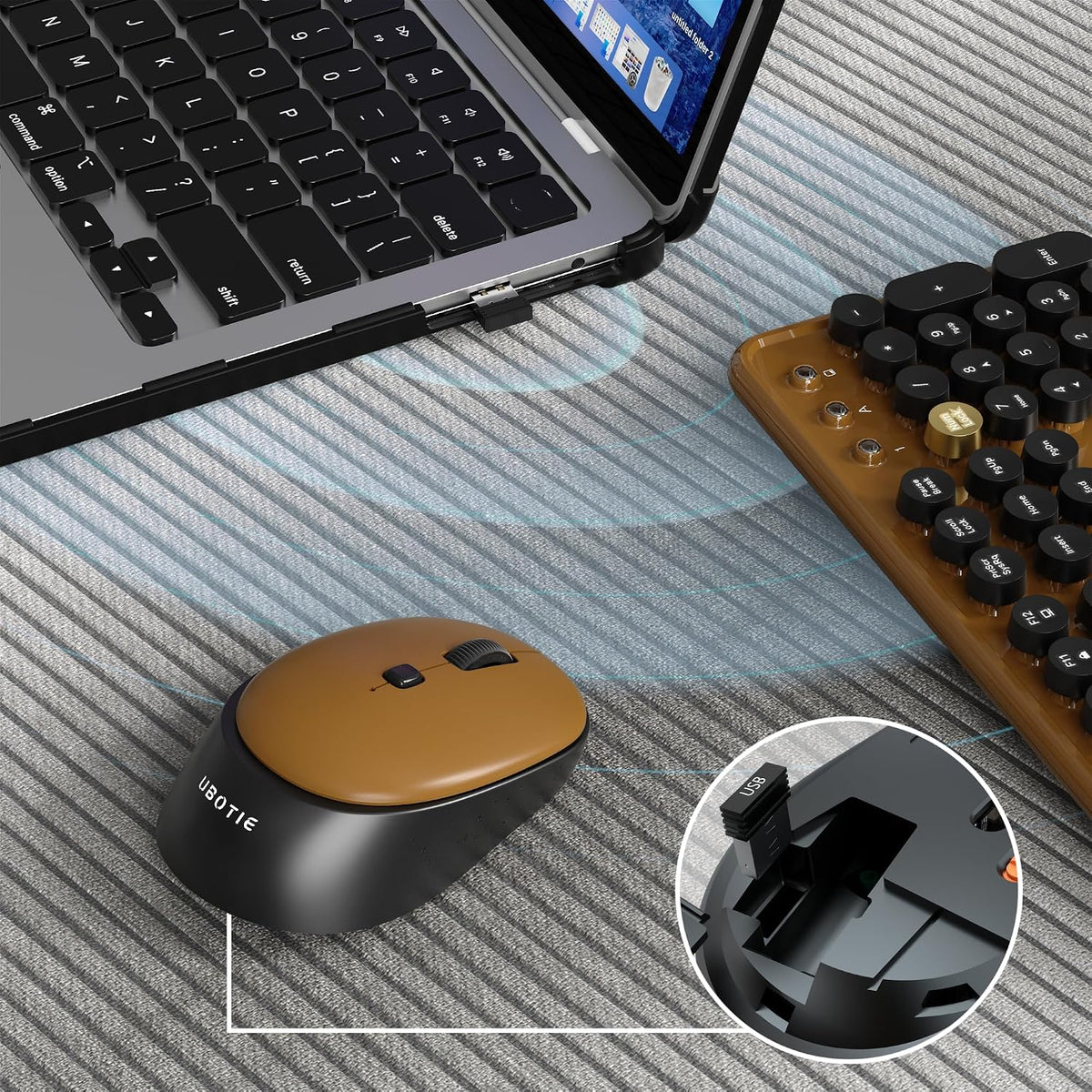 Colorful Wireless Computer Keyboards Mouse Combos (Black Brown)