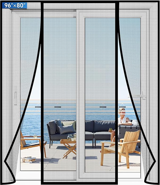 Magnetic Screen Door Upgraded PET Mesh Stronger Than Fiberglass and Polyester,Hands Free,Keeps Bugs Out,Pet & Kid Friendly,Suitable for Sliding Door,Large Patio Door and French Door-96''x80''