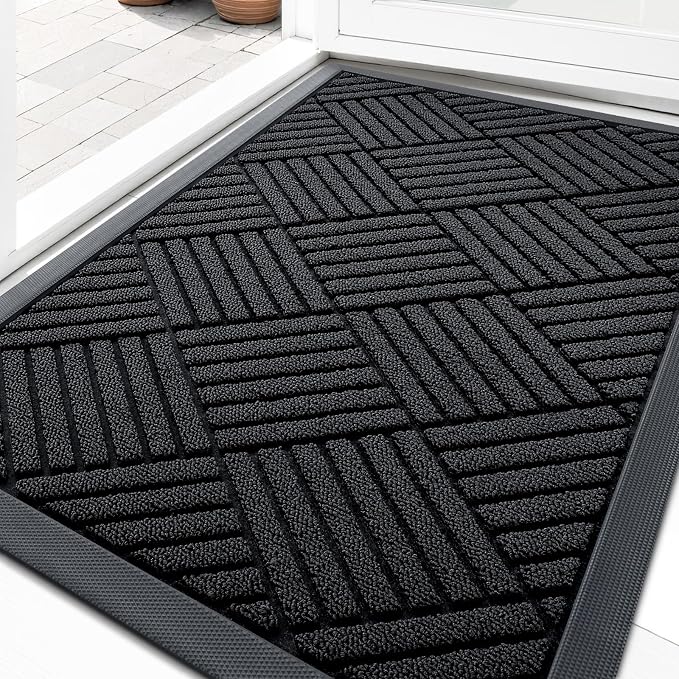 OLANLY Front Door Mat Outside Entrance 33x21, Heavy Duty Sturdy Natural Rubber