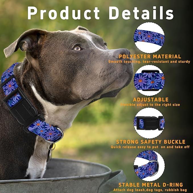 Dog Collar, Classical Indian Spirit Boys Girls Puppy Collar for Small Medium Large Dogs, Adjustable Soft Indian Pet Collar with Safety Buckle for Male Females(Purple,S)