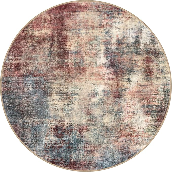 IOHOUZE Abstract Round Area Rug 8 Ft Washable Circle Rugs Large Round Rug Non