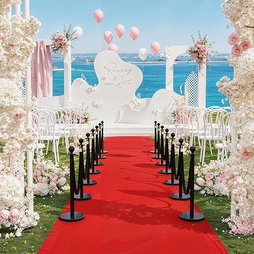 4Pcs Stanchions and Velvet Ropes, Black Stanchions with Retractable Belts, Crowd Control Barriers with Hollow Base, Red Carpet Ropes and Posts for Event & Party Supplies