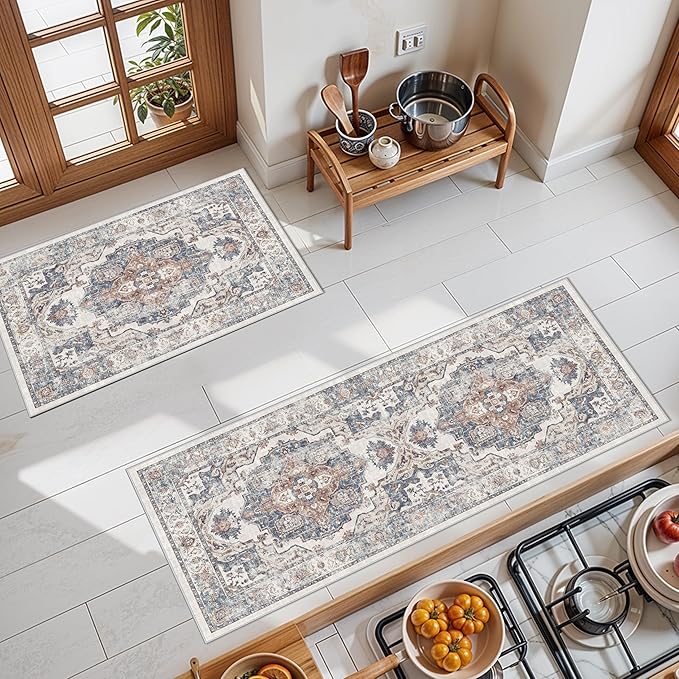 2-Piece Kitchen Runner Rug Set: Washable Non-Slip Floor Mats