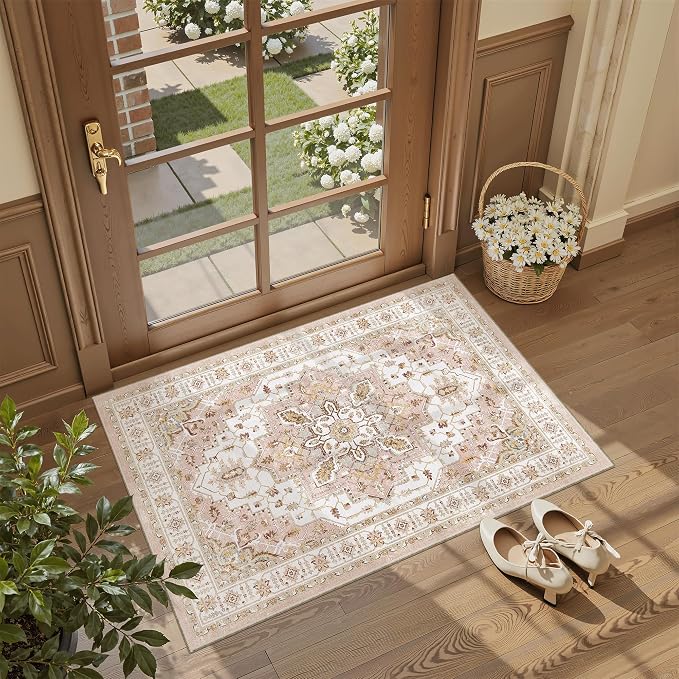 Madane Washable Area Rug 2x3, Small Entryway Rug Non-Slip Vintage Door Mat