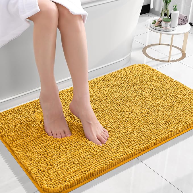 OLANLY Small Bathroom Rugs 24x16, Soft Absorbent Chenille Bath Rugs, Rubber