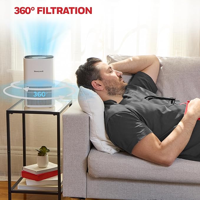 Honeywell Allergen Plus Compact HEPA Small Room Air Purifiers for Home, Up to 530 Ft² Coverage, 3-in-1 Filter, Pet Dander, Smoke & Odor Reducer Air Quality Sensor with Auto Mode, White, HPA125W