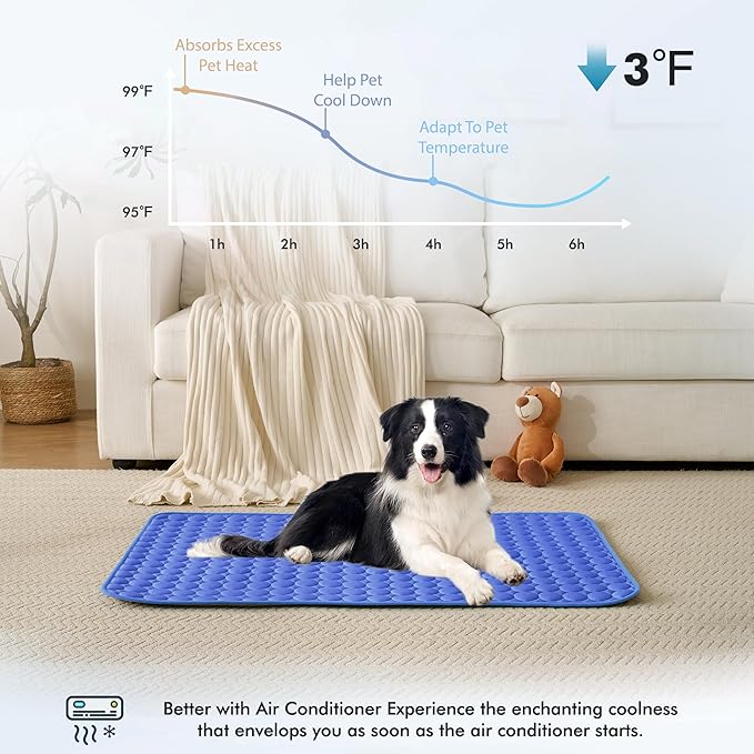 MICROCOSMOS Summer Cooling Mat & Sleeping Pad- Water Absorption Top, Materials Safe, Easy Carry, EZ Clean. Keep Cooling for Pets, Kids and Adults.(Navy Blue, 48" x48")