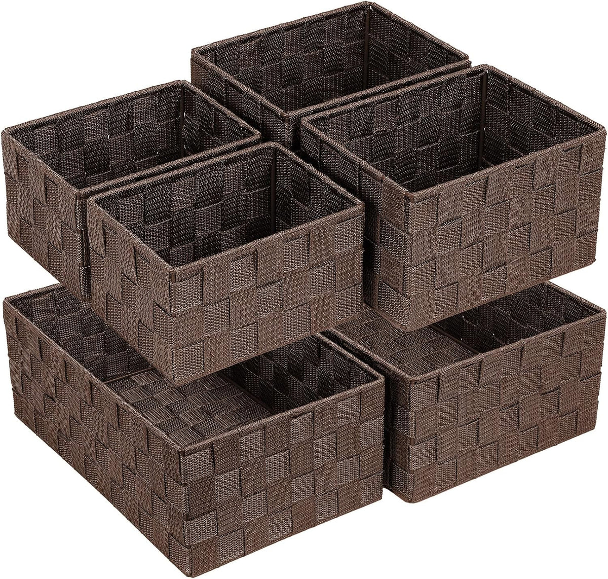 Posprica Woven Storage Baskets for Organizing 6 Pack, Large&Small Storage Cube Bins Set for Bathroom, Storage Boxes Container for Drawer, Closet, Shelf, Dresser, Brown