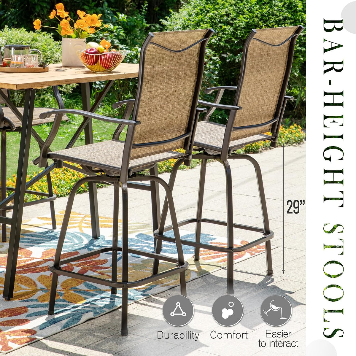 Sophia & William Swivel Outdoor Bar Stools Set of 2, Brown, 30 Inches