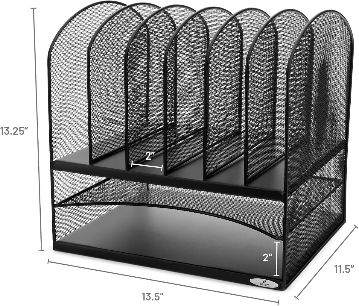 Safco Onyx Desk Organizer, 6 Vertical Compartments and 2 Trays, Office and Classroom Mailbox , Paper and Mail Sorter, Steel Mesh, Black