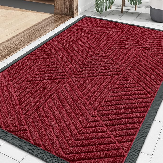 Smiry Front Door Mat Outside Entrance, Heavy Duty Sturdy Natural Rubber Doormat