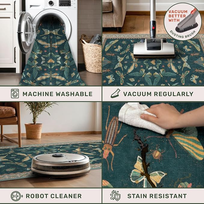Hazo Haus Washable Runner Rug for Hallway 2'6"x12', Foldable Insect Print Décor