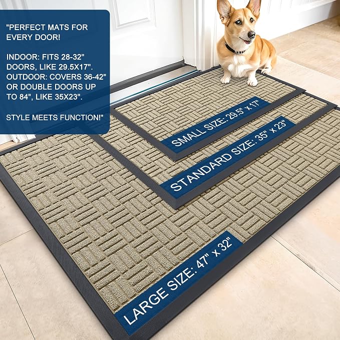 OLANLY Front Door Mat Outside Entrance 59x34, Heavy Duty Sturdy Natural Rubber
