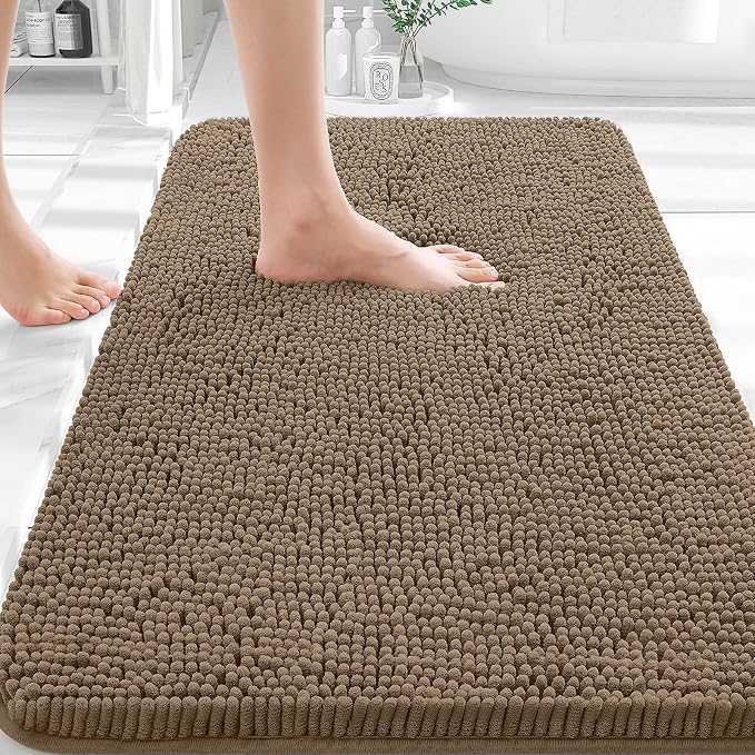 OLANLY Bathroom Rugs 35x24, Extra Soft Absorbent Chenille Bath Rugs, Rubber
