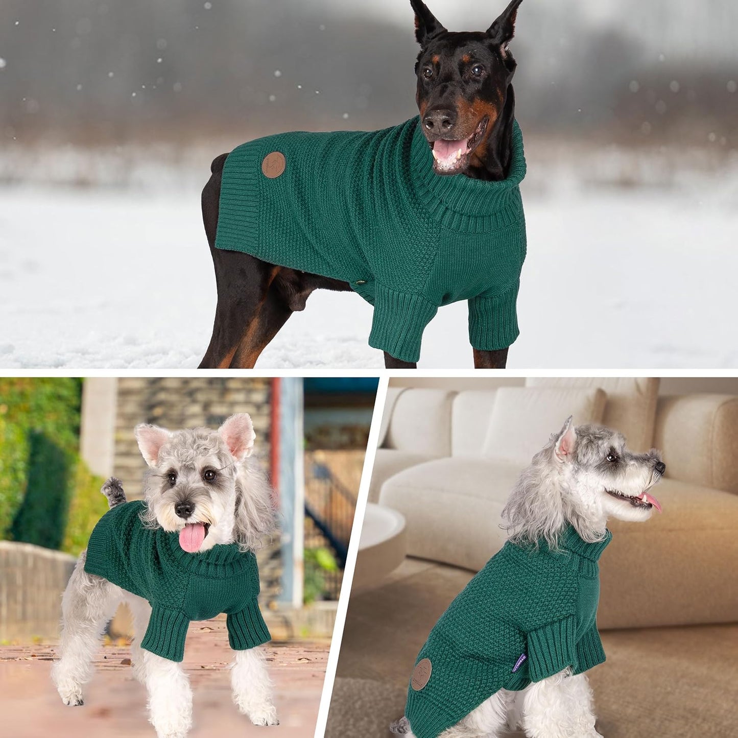 cyeollo Dog Sweater Pullover Turtleneck for Large Dogs, Classic Knitwear Fall Winter Cold Weather Dog Clothes Warm Pet Apparel Large Big Dogs Sweaters, Green 3XL