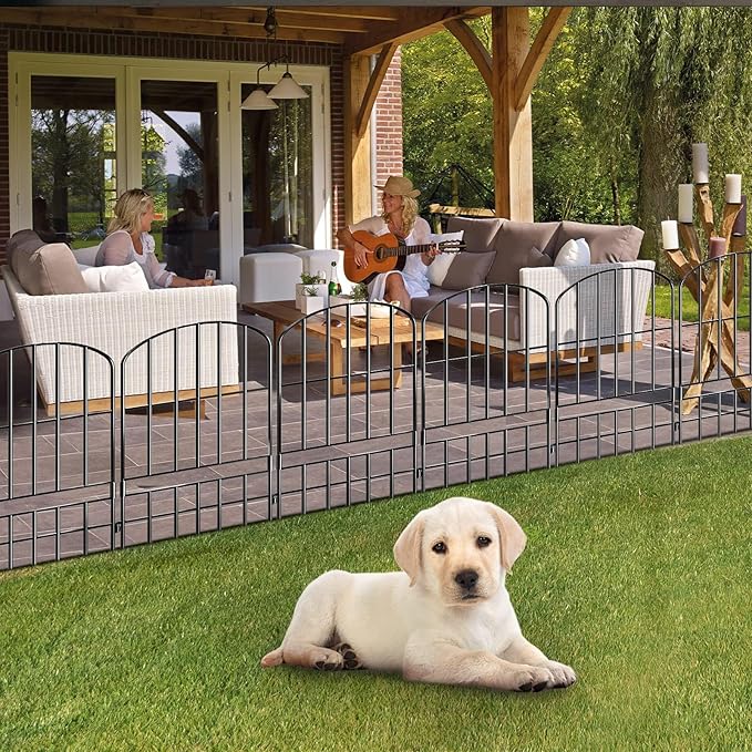 Adavin Animal Barrier Garden Fence,15 Pack Black 12''L x 25" H no dig Fence, Underground dig Protection for Dog Rabbits Rustproof Metal Wire Panel Border, 15 ft Ground Stakes for Outdoor Patio