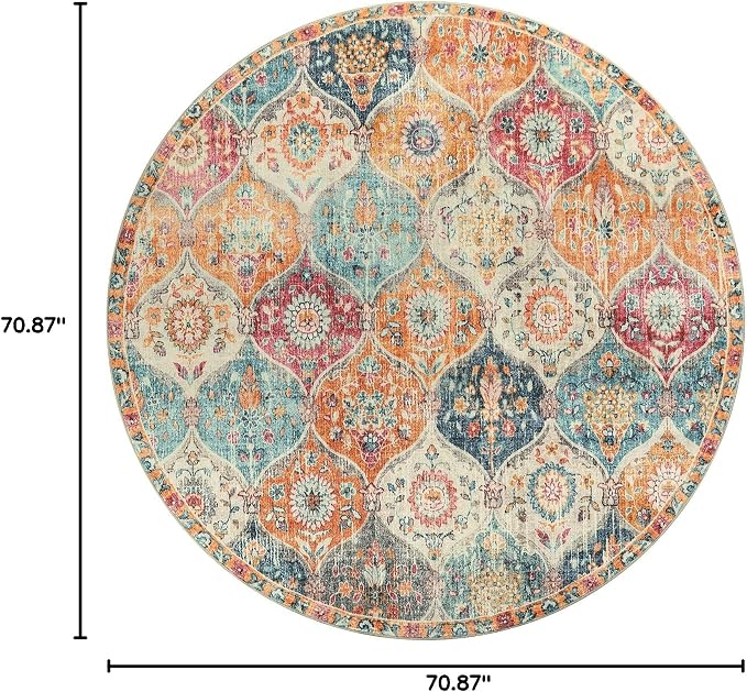 Lahome Moroccan Washable Round Area Rug, Soft Round Rugs 6ft Ultra-Thin Non-Slip