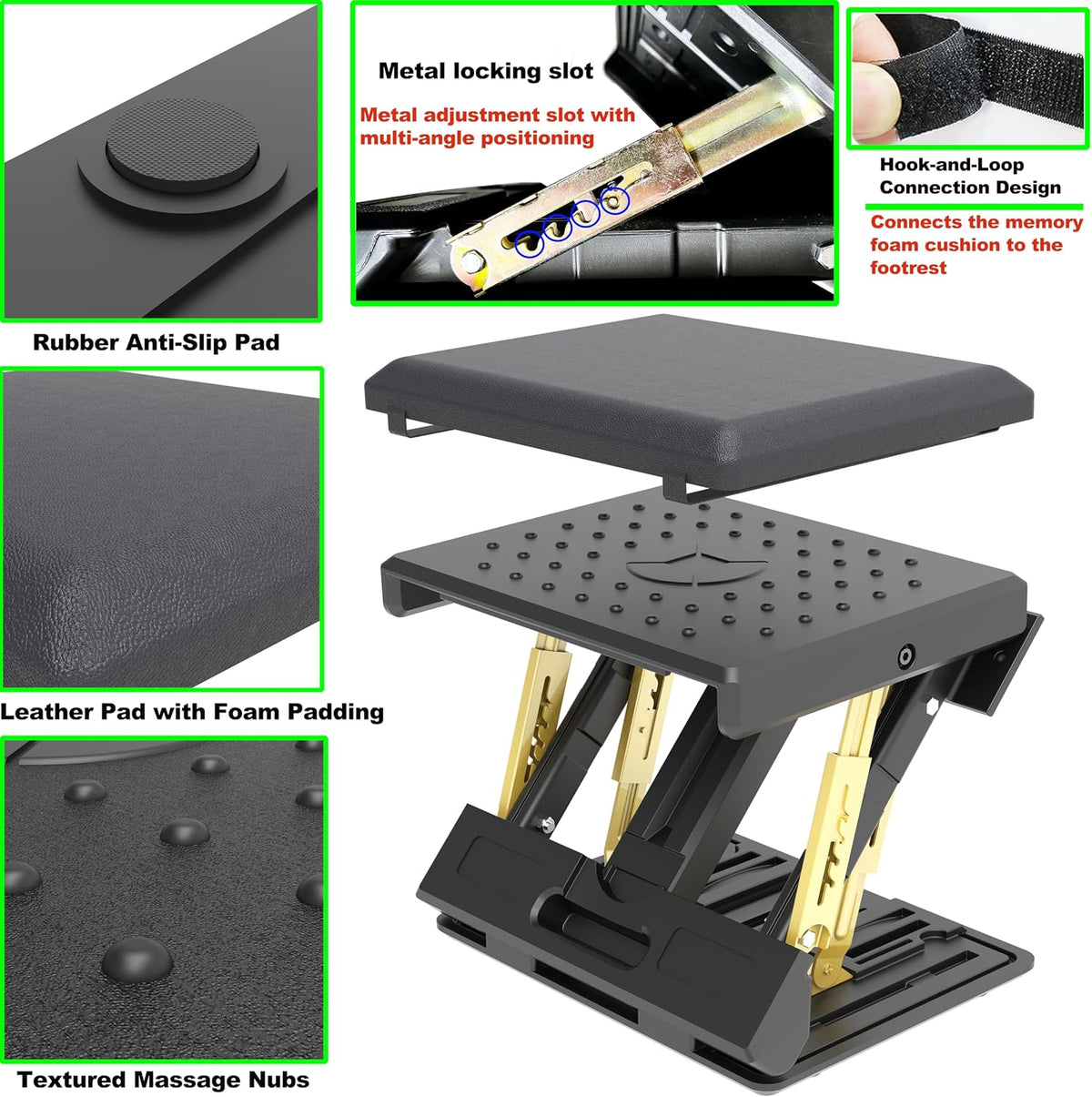 120 lbs Ergonomic Adjustable Under Desk Footrest & Leg Rest Stool
