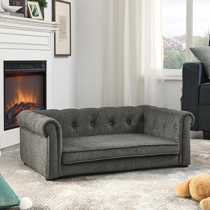 Elegant Rectangle Pet Bed for Medium and Large Dogs, Durable Elevated Dog Sofa Bed, Comfortable Dog Couch, Modern and Stylish Dog Sofa for Large Dogs,Dark Grey