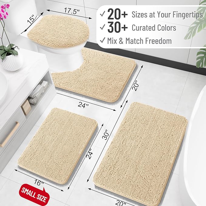 OLANLY Small Bathroom Rugs 24x16, Extra Soft Absorbent Chenille Bath Rugs