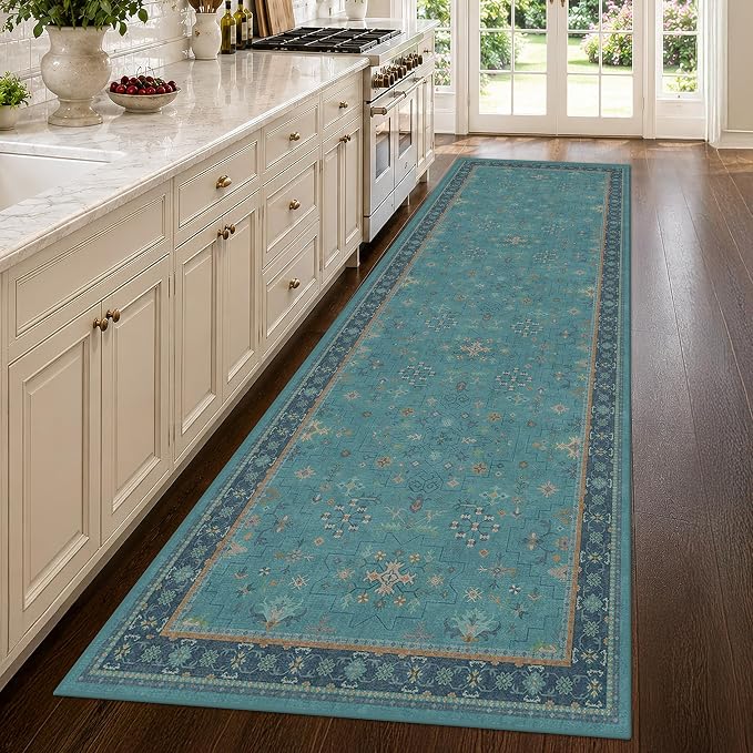 Hazo Haus Teal 10ft Long Hallway Runner Rug