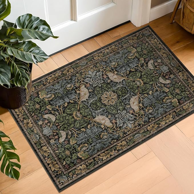 Hazo Haus Washable Dark Vintage Floral Rugs
