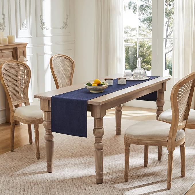 Burlap Style Farmhouse Table Runner, 14x36 Inches Navy | Thick Durable Fabric