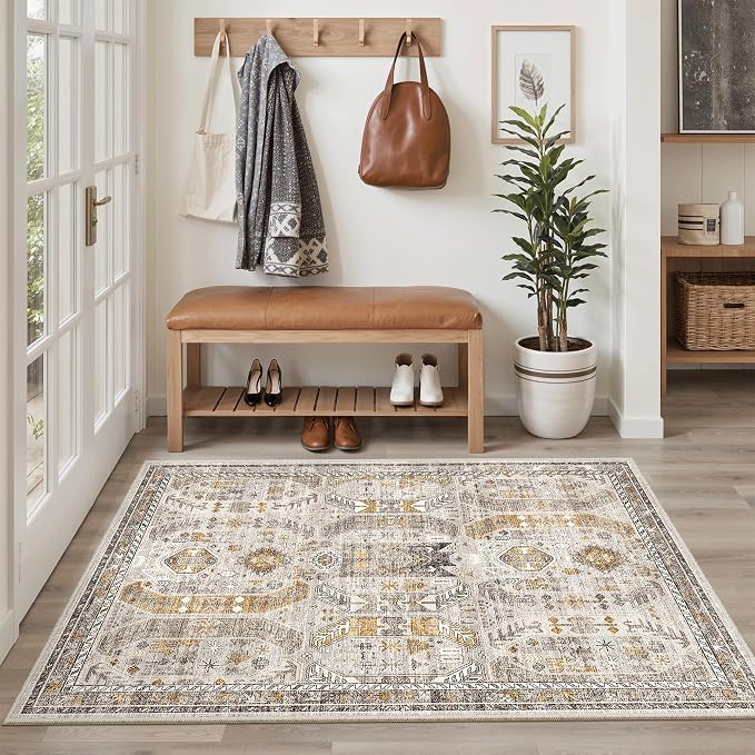 Madane Area Rug 3x5, Washable Entryway Rugs Printed Vintage Rugs