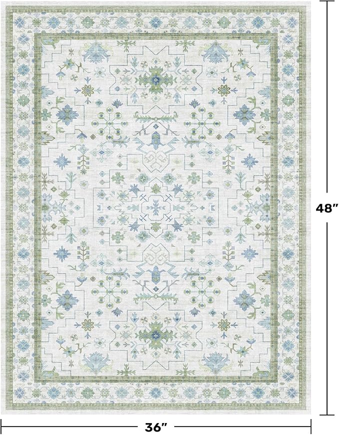 Blue and Green Washable Rugs 3x4