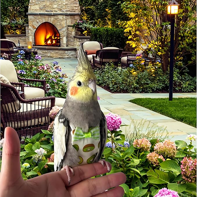 5 Pcs Bird Diapers Bird Harness Flight Suits Diapers Reusable Parrot Nappy with Waterproof Inner Layer Washable Cute Urine Wet Suit for Cockatiel Budgie Conure Macaw Parakeet Lovebird,S