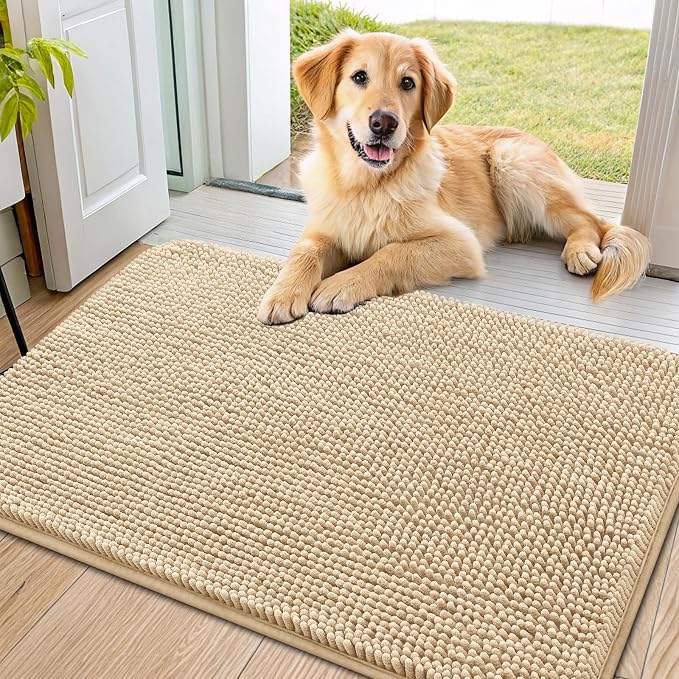 Smiry Dog Door Mat for Muddy Paws 40x24, Absorbent Dirt Trapper, Non-Slip