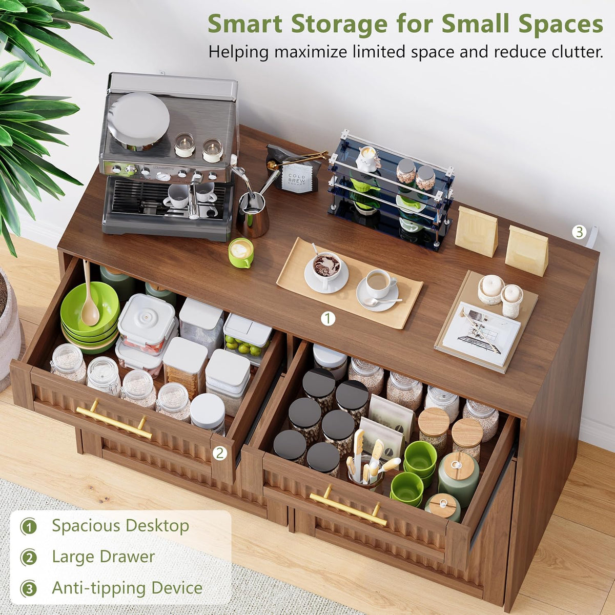 Double 13 Gallon Pull Out Trash Can Cabinet with Drawer, Garbage Cabinet