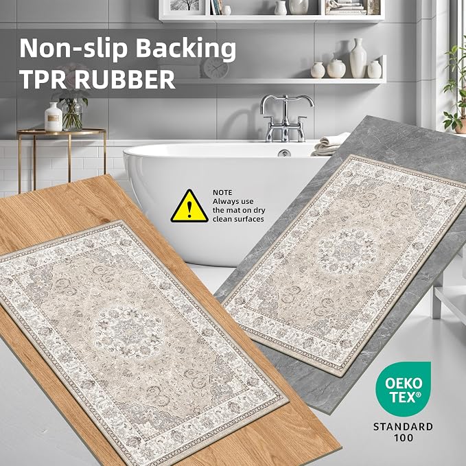 4 Pieces Kitchen Rug Set: Washable Water Resisitant Carpet