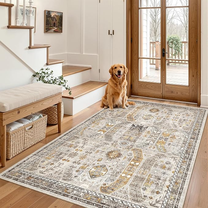 Madane Area Rug 3x5, Washable Entryway Rugs Printed Vintage Rugs