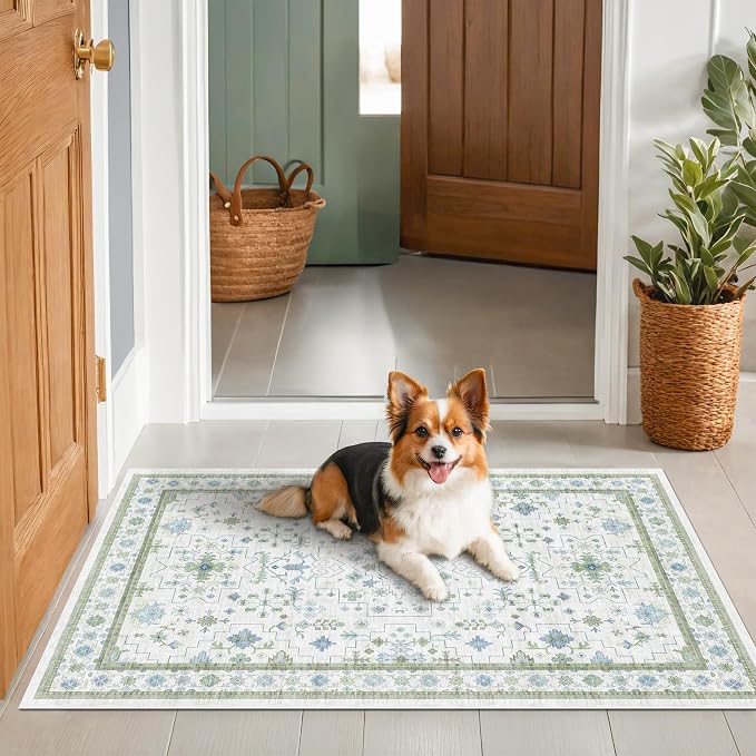 Blue and Green Washable Rugs 3x4