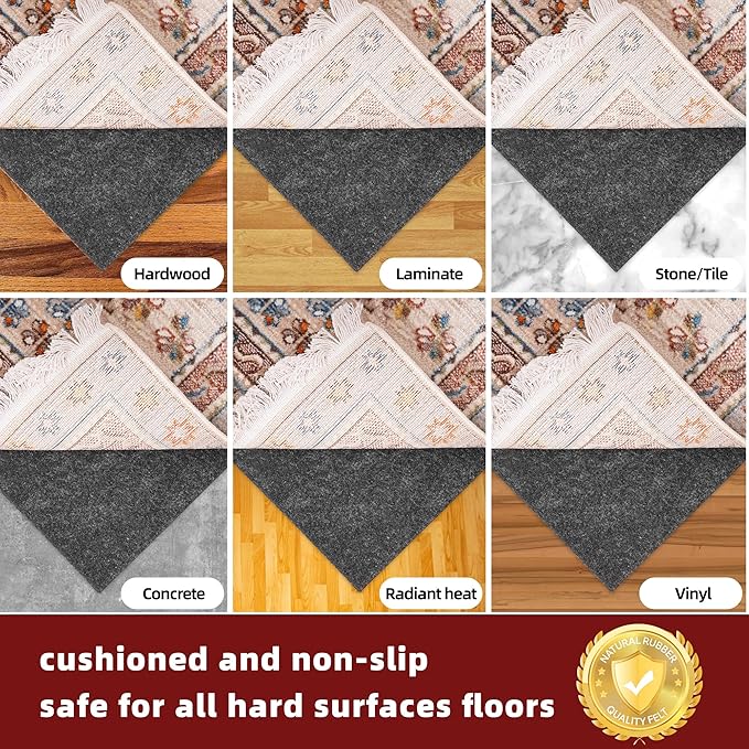BAGAIL Felt and Natural Rubber Backing Rug Pads 1/4” Thick, Round 4 Ft Non Slip