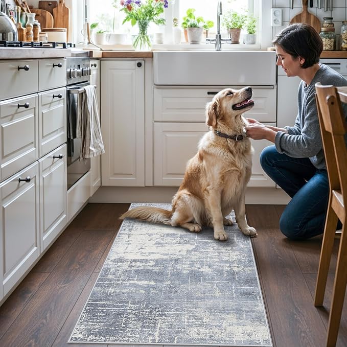 Washable 2x4 Kitchen Area Rugs: Abstract Stain-Resistant Sink Rug Non-Slip