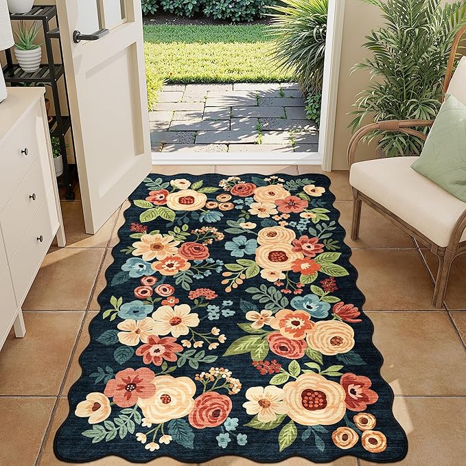 DUKINO 3x5 Area Rug, Floral Non-Slip Indoor Washable Rug